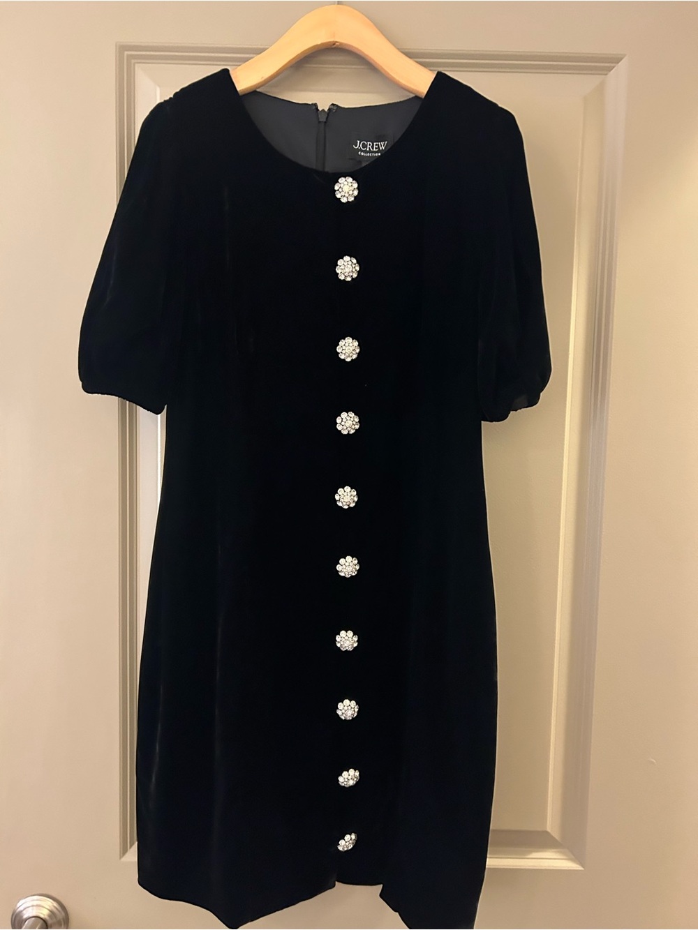 J. Crew Black Velvet Mini Dress with Jeweled Buttons